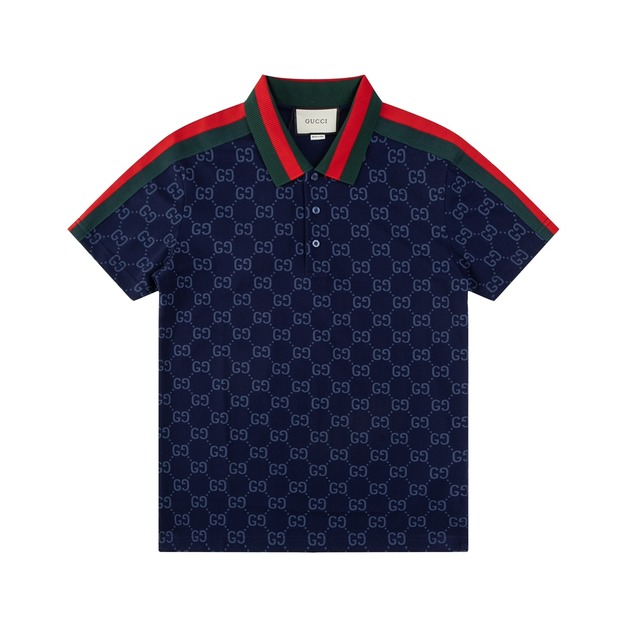 GUCCI 滿版 GG Logo 印花短袖 Polo 衫 (藍)