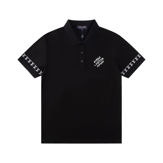 LOUIS VUITTON 袖口 Logo 短袖 Polo 衫 (黑)