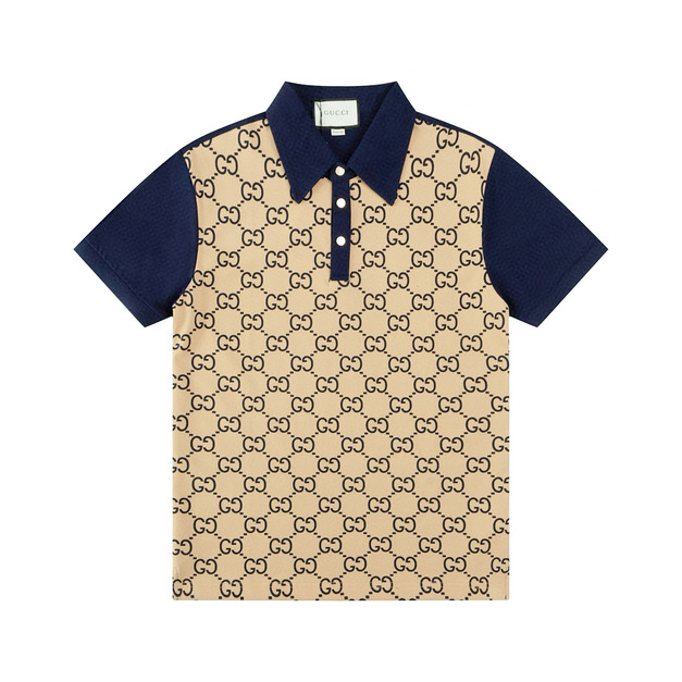 GUCCI GG Monogram 拼接短袖 Polo 衫 (藍色)