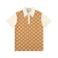 GUCCI GG Monogram 拼接短袖 Polo 衫 (杏色)