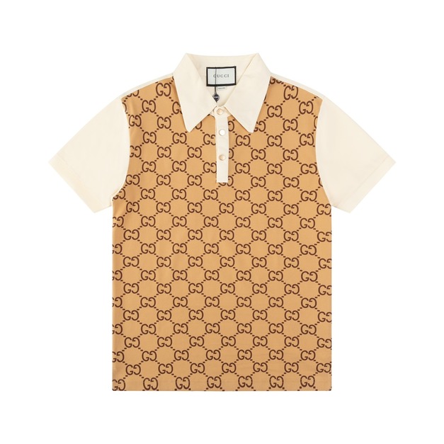 GUCCI GG Monogram 拼接短袖 Polo 衫 (杏色)