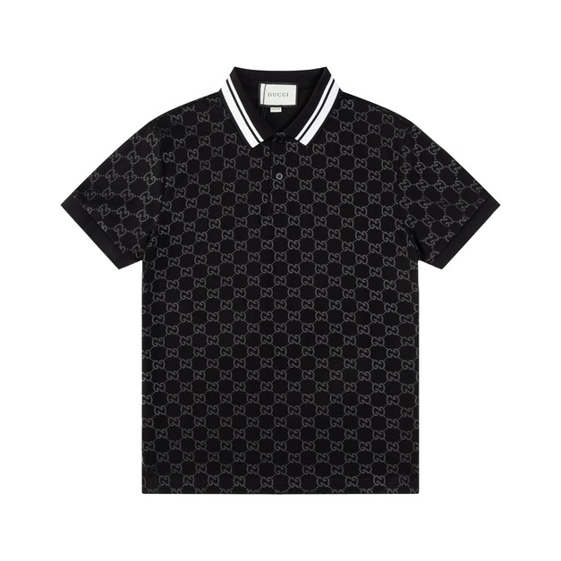 GUCCI 條紋領短袖 Polo 衫 (黑)