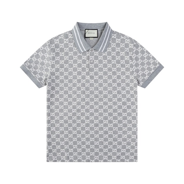 GUCCI 條紋領短袖 Polo 衫 (灰)