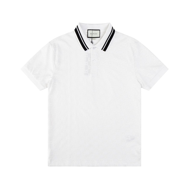 GUCCI 條紋領短袖 Polo 衫 (白)