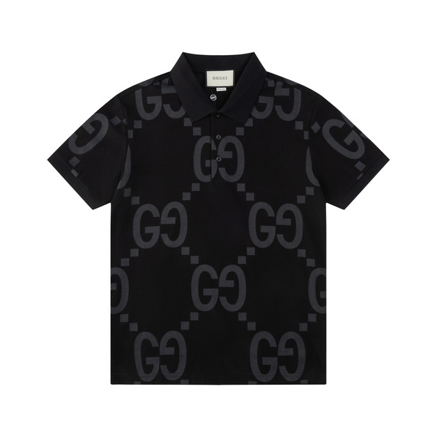 GUCCI 大 GG Logo 滿版印花短袖 Polo 衫 (黑)