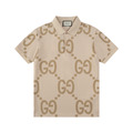 GUCCI 大 GG Logo 滿版印花短袖 Polo 衫 (杏色)