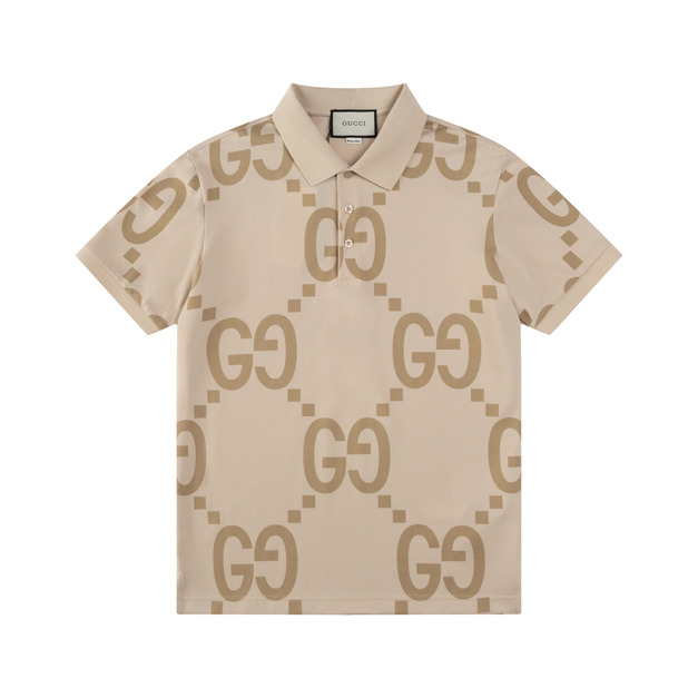 GUCCI 大 GG Logo 滿版印花短袖 Polo 衫 (杏色)