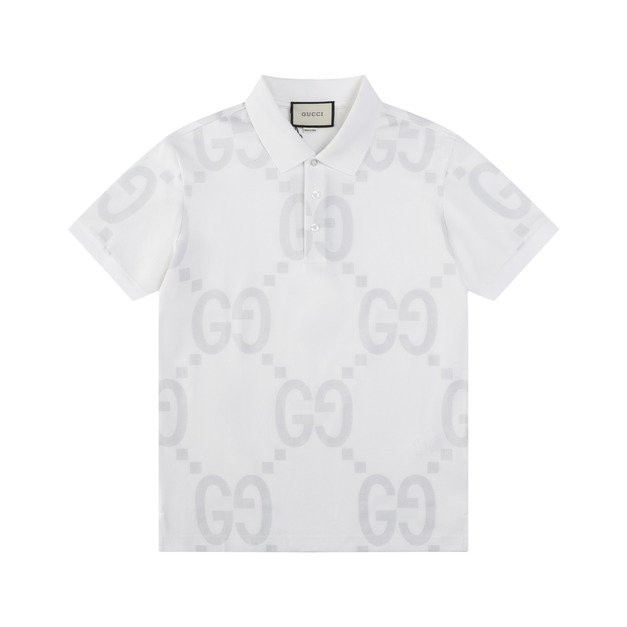 GUCCI 大 GG Logo 滿版印花短袖 Polo 衫 (白)