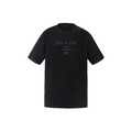 PRADA LOGO壓花純色短袖圓領短袖 (黑)