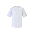 PRADA LOGO壓花純色短袖圓領短袖 (白)