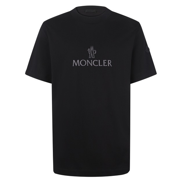 MONCLER 膠漿印花圖案圓領套頭短袖 (黑)