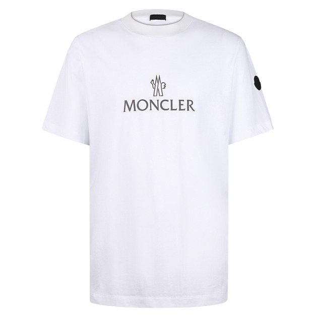 MONCLER 膠漿印花圖案圓領套頭短袖 (白)