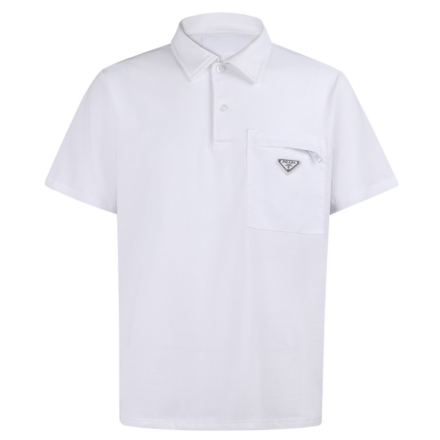 PRADA 胸前口袋棉質寬鬆短袖POLO衫 (白)