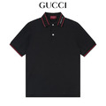 GUCCI 羅紋提花短袖Polo衫 (黑)