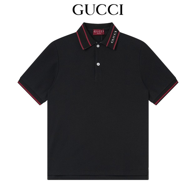 GUCCI 羅紋提花短袖Polo衫 (黑)