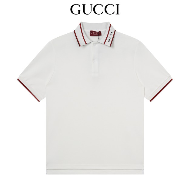 GUCCI 羅紋提花短袖Polo衫 (白)