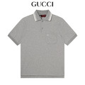 GUCCI 羅紋提花短袖Polo衫 (灰)