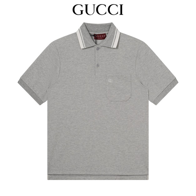 GUCCI 羅紋提花短袖Polo衫 (灰)