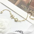 CHANEL 淺金水鑽四葉草雙Ｃ珍珠手鍊_3