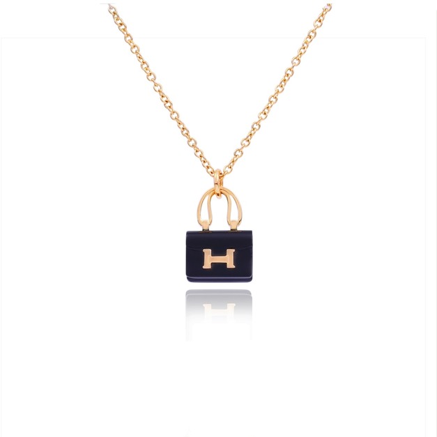 HERMES 黑玉髓包包項鍊