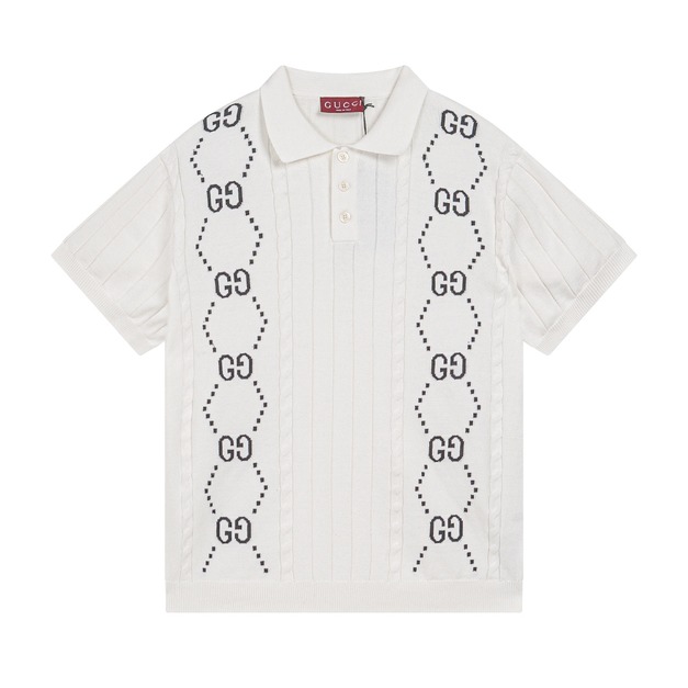 GUCCI 雙G針織毛衣Polo短袖 (白)