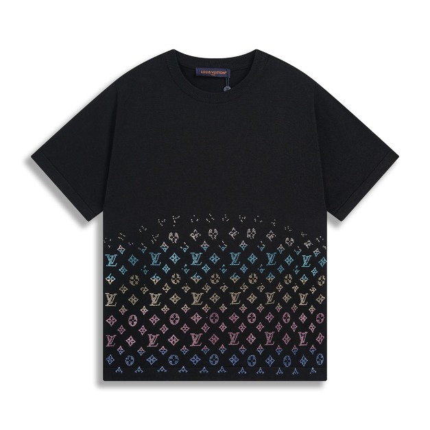 LOUIS VUITTON 燙鑽針織短袖 (黑)