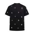 LOUIS VUITTON 花卉燙鑽毛織短袖（黑色）
