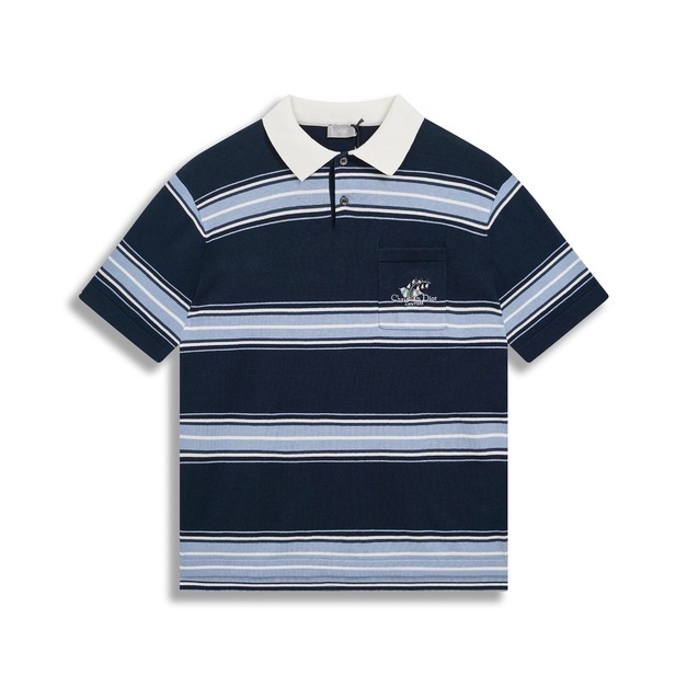 DIOR 條紋短袖Polo衫（深藍色）