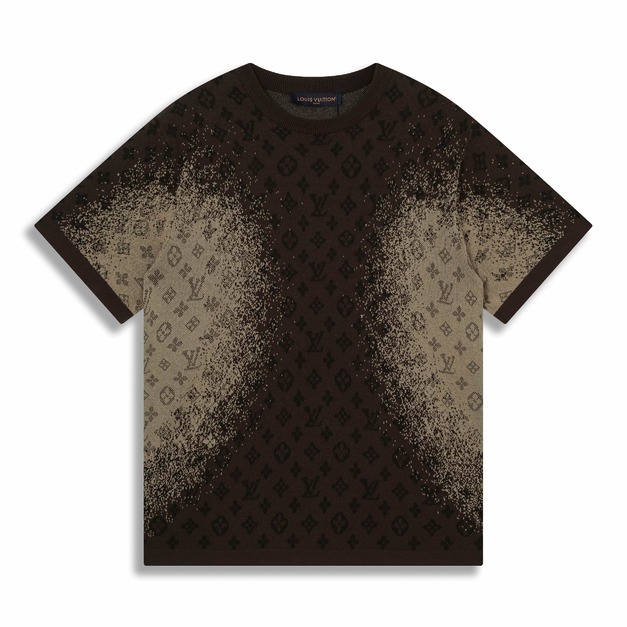 LOUIS VUITTON 字母暗紋提花漸層針織短袖 （棕色）