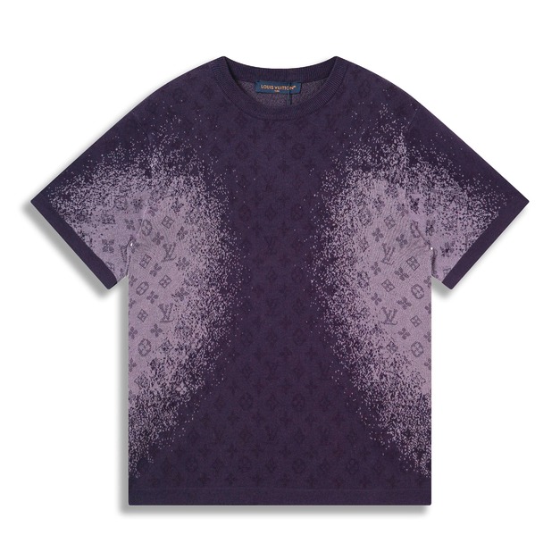 LOUIS VUITTON 字母暗紋提花漸層針織短袖 （紫色）