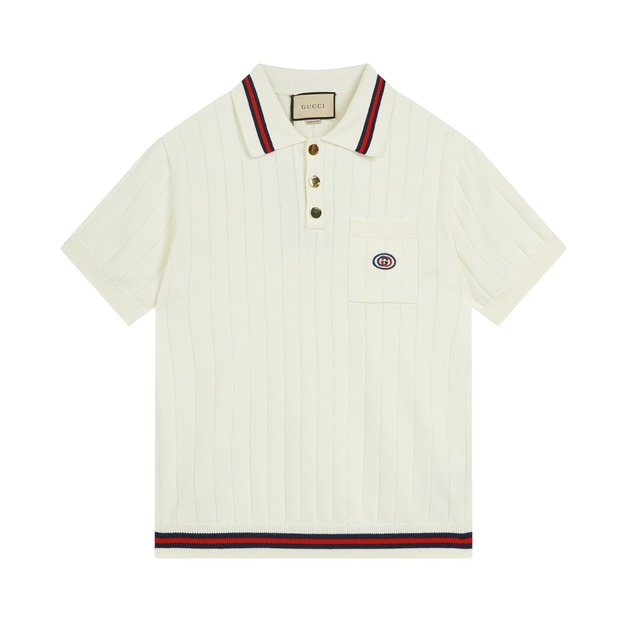 GUCCI 胸前口袋條紋針織POLO