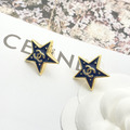 CHANEL 藍黑色五角星雙Ｃ耳釘_1