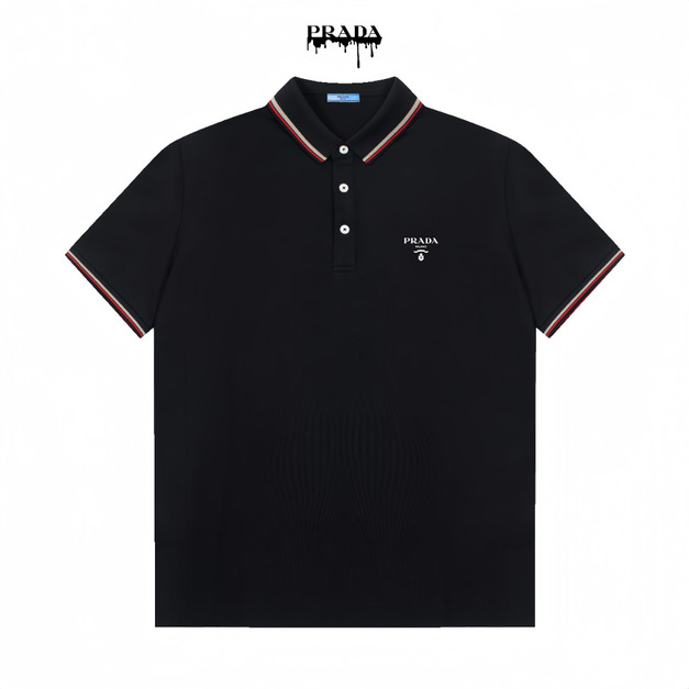 PRADA 經典撞色滾邊Polo衫 (黑)