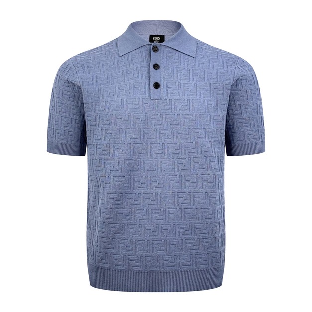 Fendi FF滿印Polo領針織衫 (藍)