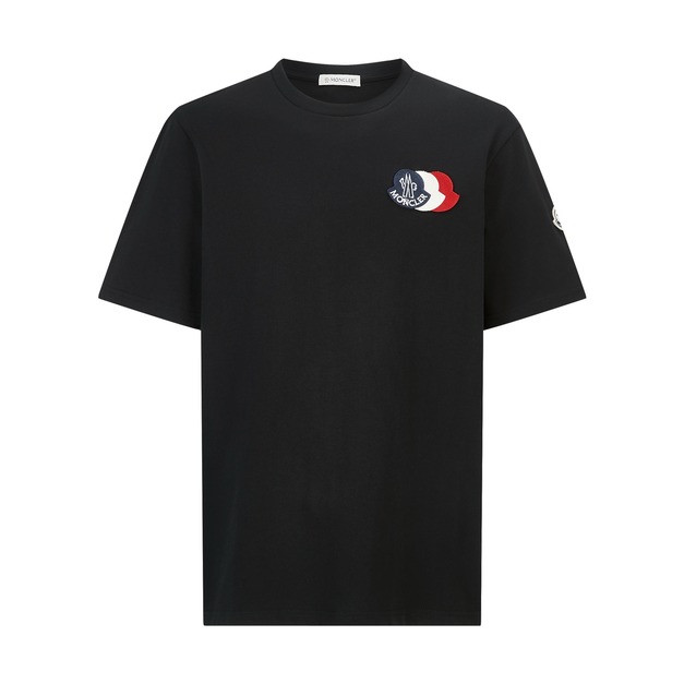 MONCLER 刺繡三色標短袖 (黑)