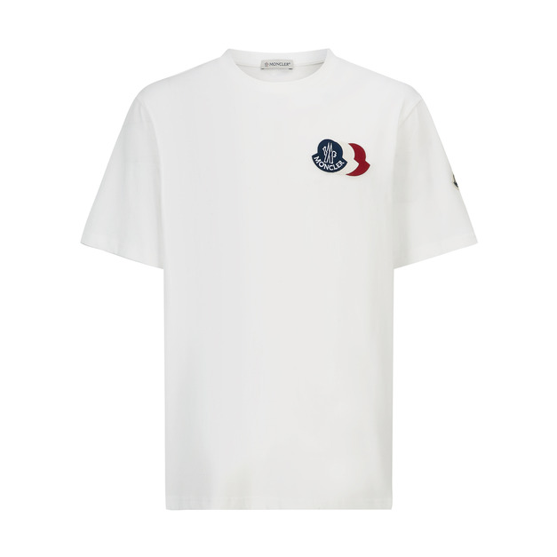 MONCLER 刺繡三色標短袖 (白)