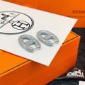 HERMES 豬鼻子鑲鑽滿天星銀色耳釘_3