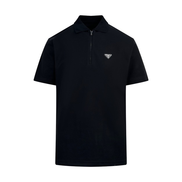 Prada 三角標拉鍊Polo衫 (黑)