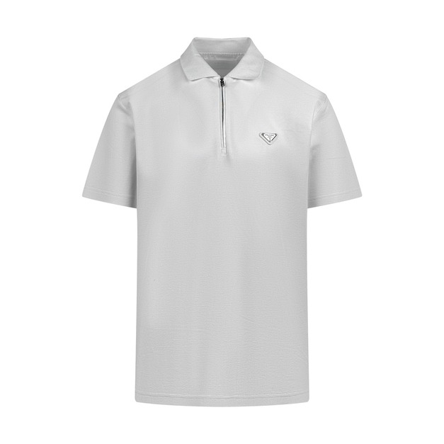 Prada 三角標拉鍊Polo衫 (白)