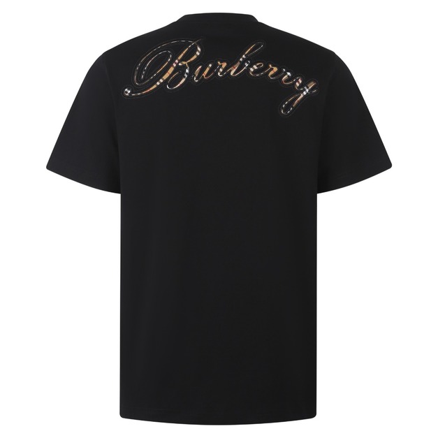 BURBERRY 格紋草書風格徽標短袖 (黑)