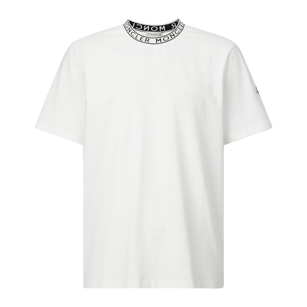 MONCLER 提花螺紋領標識短袖 (白)