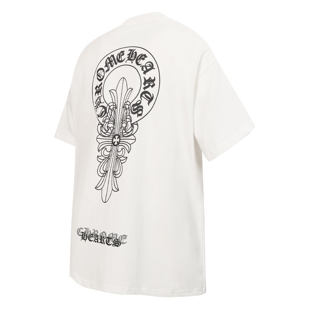 CHROME HEARTS 線條馬蹄梵文字母印花短袖 (白)