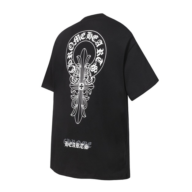 CHROME HEARTS 線條馬蹄梵文字母印花短袖 (黑)
