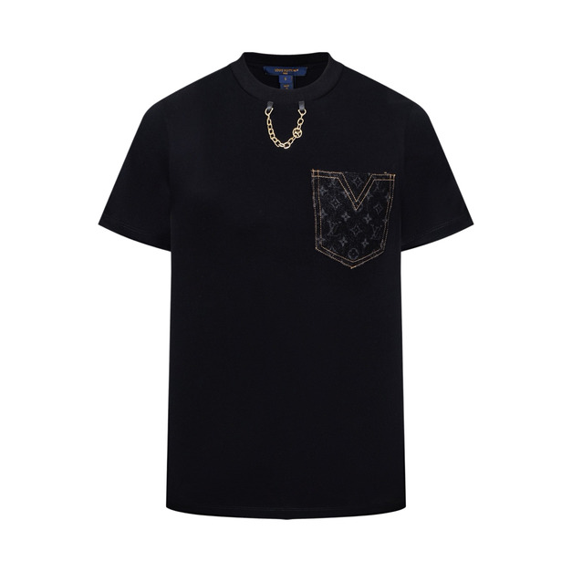 LOUIS VUITTON 提花牛仔口袋鏈條短袖 (黑)