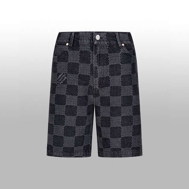 LOUIS VUITTON 黑格子牛仔短褲