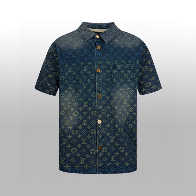 LOUIS VUITTON 三色漸變LOGO牛仔襯衫