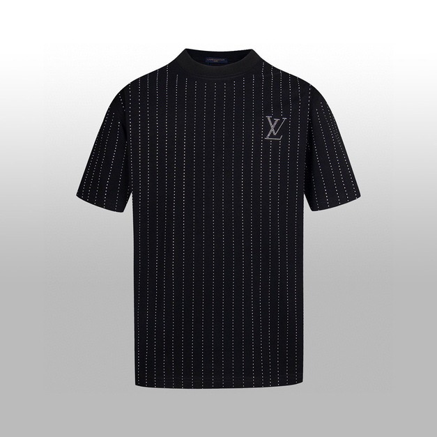 LOUIS VUITTON 燙鑽直線條短袖 (黑)