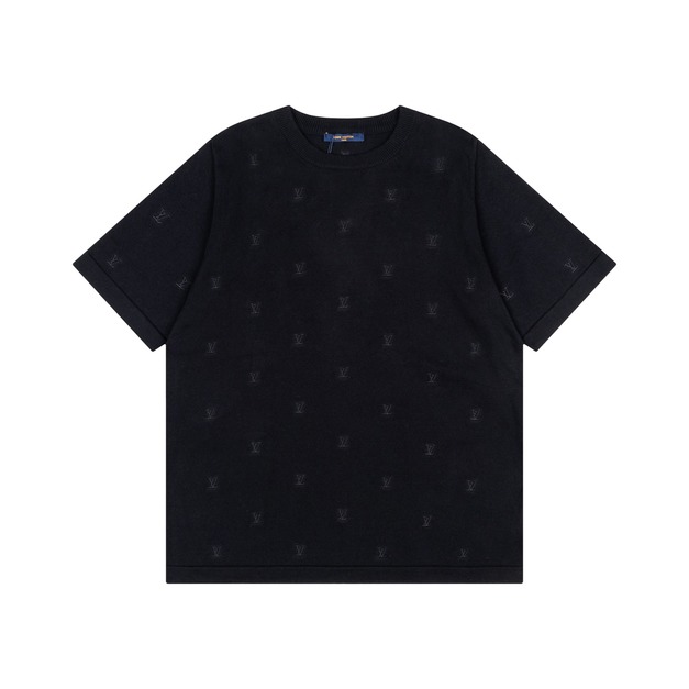 LOUIS VUITTON LV 小字母刺繡針織短袖 (黑)