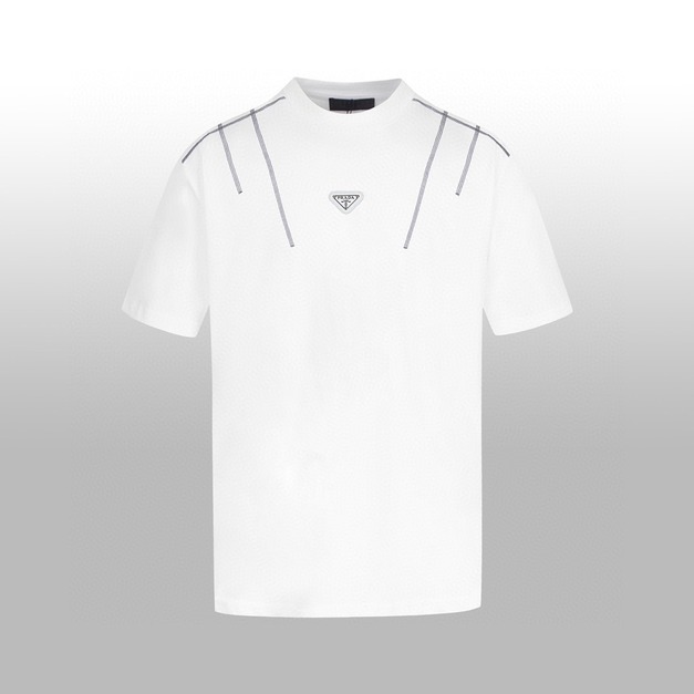 PRADA 斜線條三角標短袖 (白)