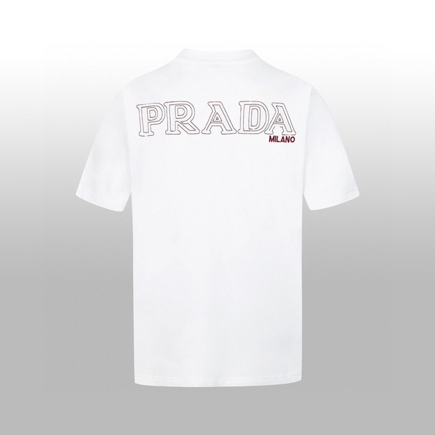 PRADA 背後大簍空LOGO短袖 (白)